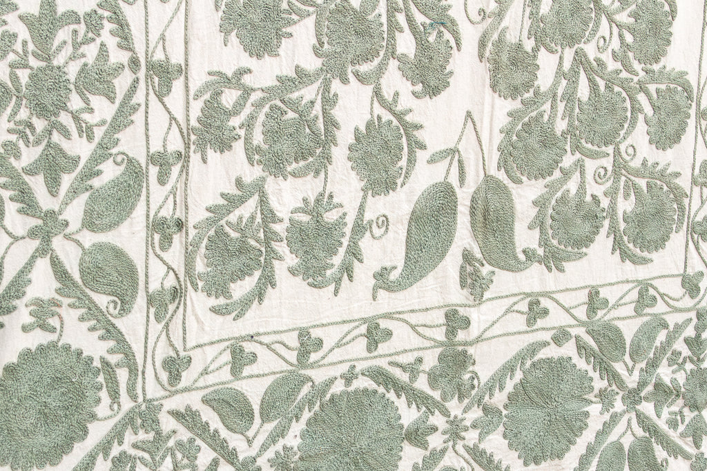 Sage Paisley Hand-Embroidered Suzani Throw