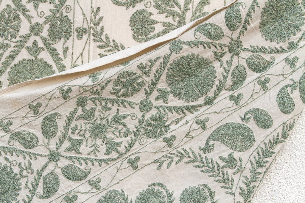 Sage Paisley Hand-Embroidered Suzani Throw