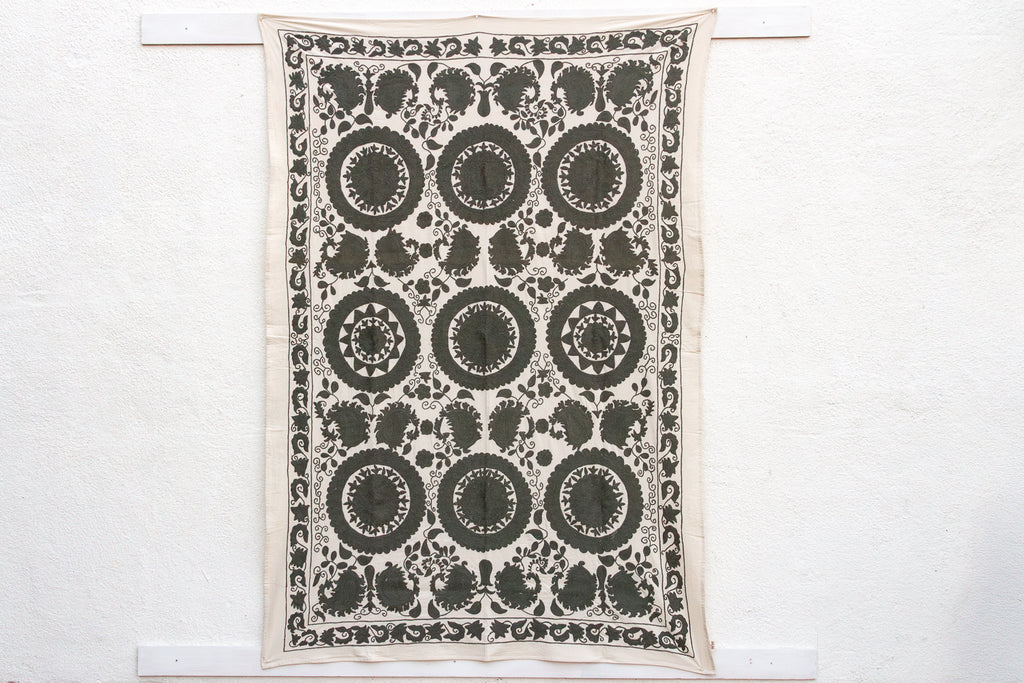 Stone Medallion Hand-Embroidered Suzani Throw