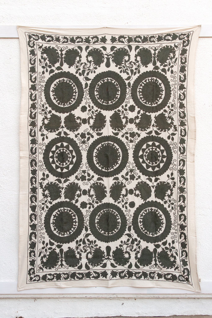 Stone Medallion Hand-Embroidered Suzani Throw