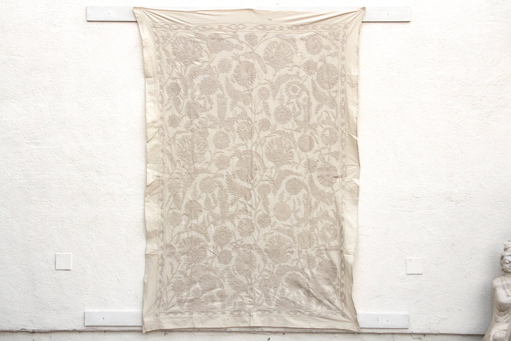 Heirloom Ecru Hand-Embroidered Suzani Throw