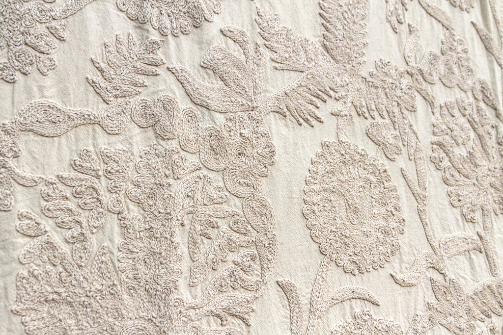 Heirloom Ecru Hand-Embroidered Suzani Throw