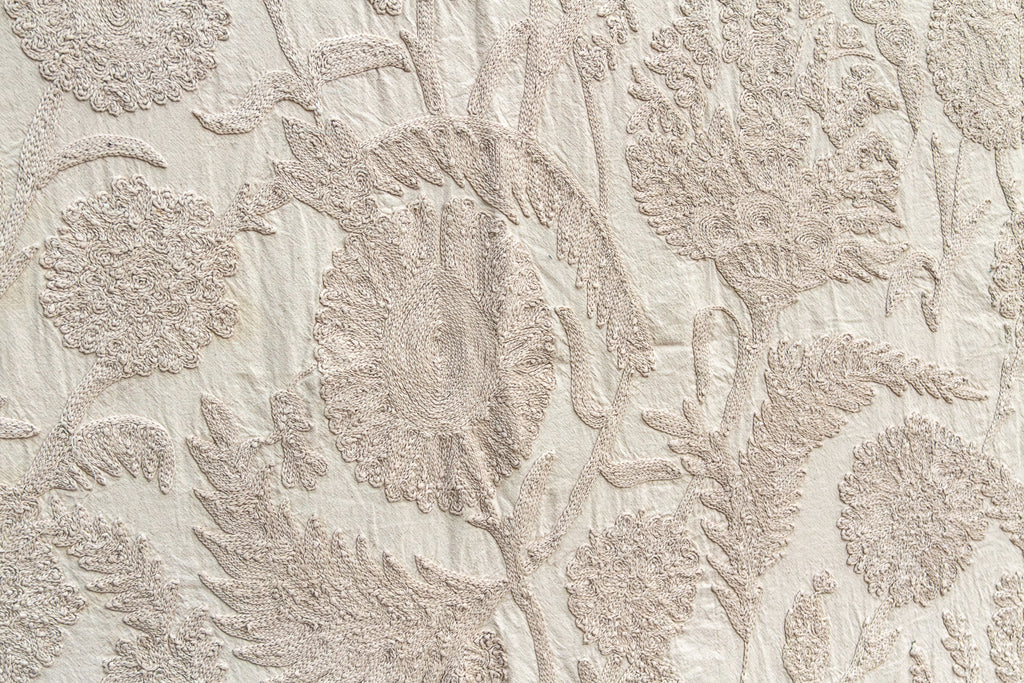 Heirloom Ecru Hand-Embroidered Suzani Throw