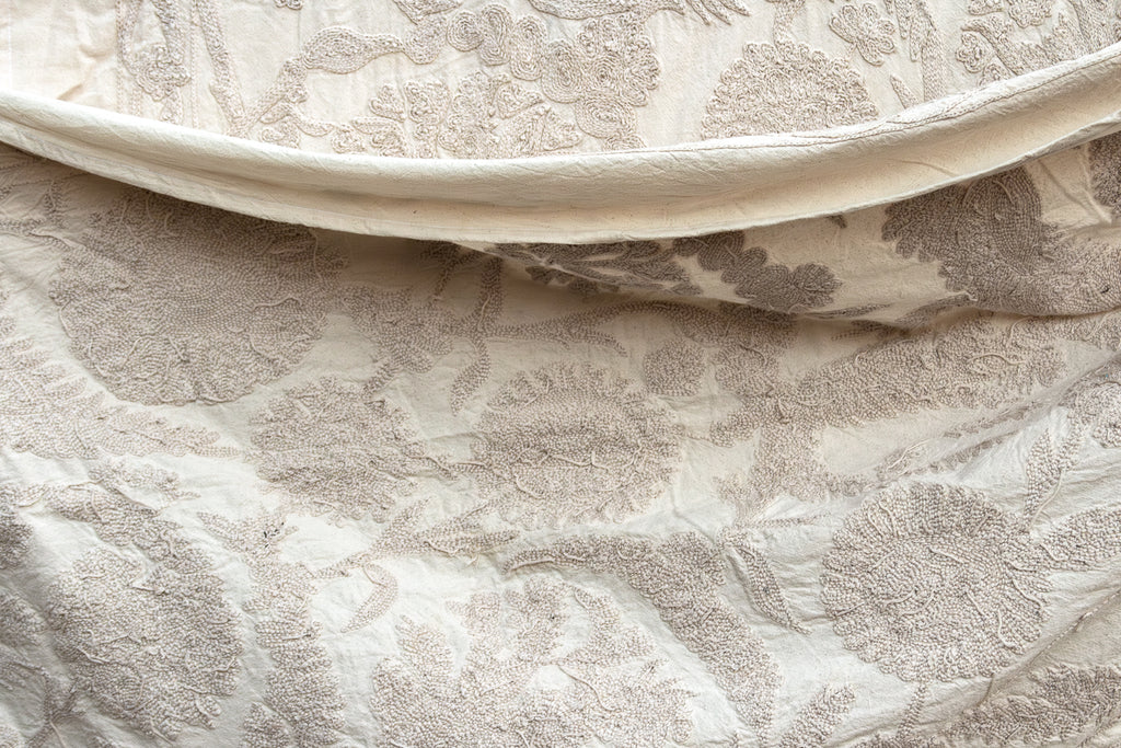 Heirloom Ecru Hand-Embroidered Suzani Throw