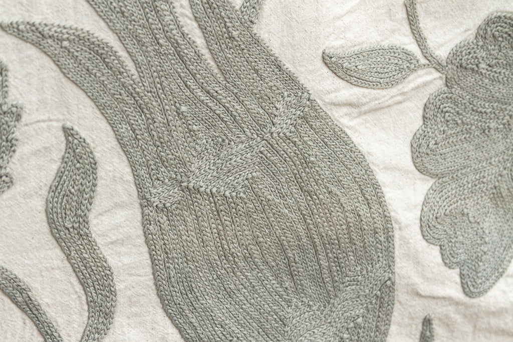 Exquisite Pearl Tone Hand-Embroidered Suzani Throw