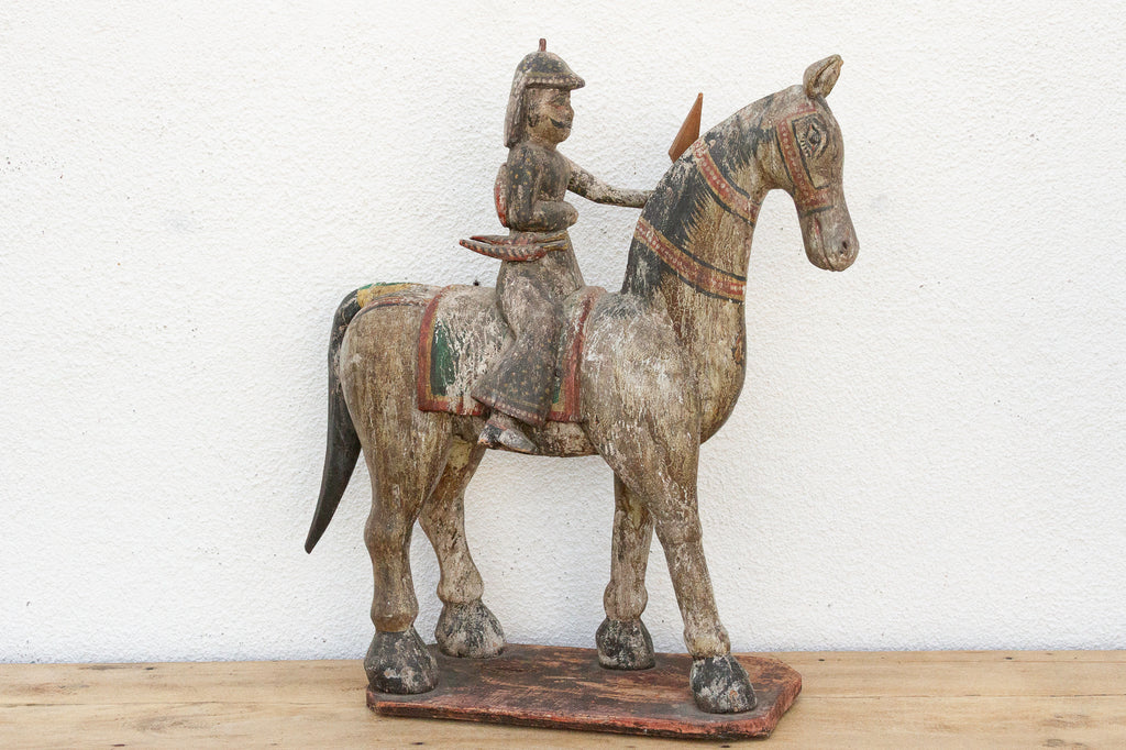 Royal Rajasthan, Antique Indian Painted Horse & Rider