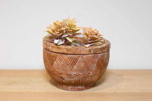 Rustic Carved Wood Food Bowl