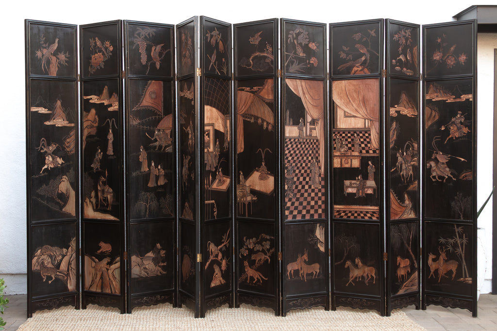 Monumental Black & Gold 10-Panel Coromandel Screen