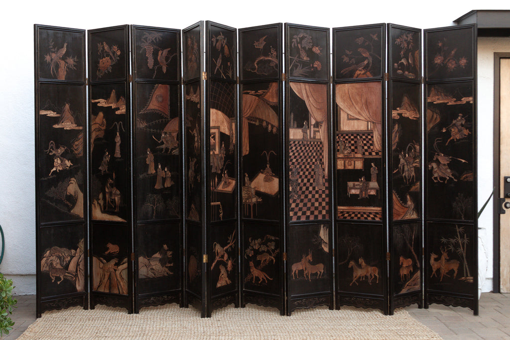 Monumental Black & Gold 10-Panel Coromandel Screen
