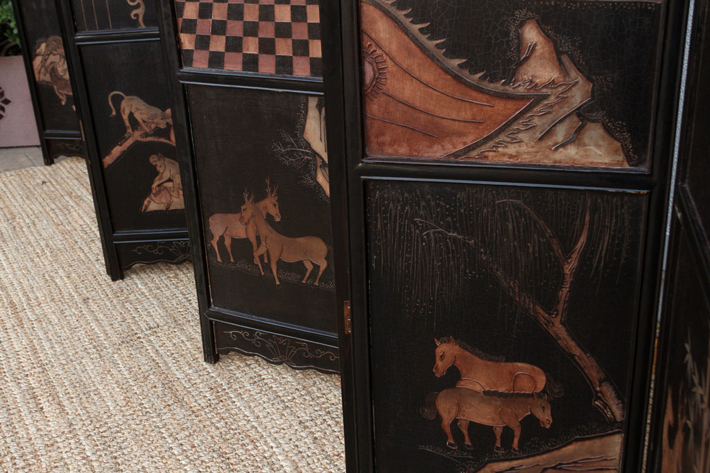 Monumental Black & Gold 10-Panel Coromandel Screen