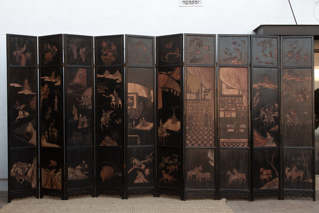 Monumental Black & Gold 10-Panel Coromandel Screen