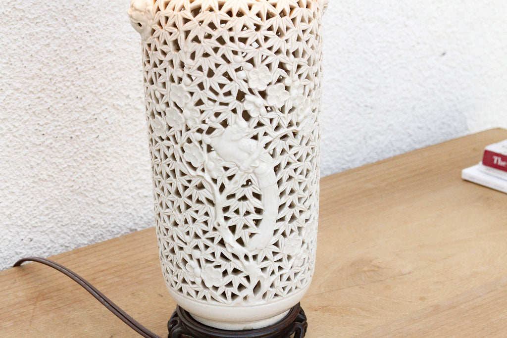 Alabaster White Lattice Bloom Porcelain Lamp