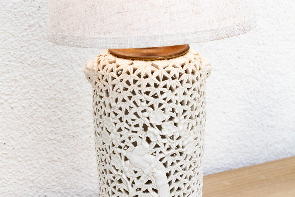 Alabaster White Lattice Bloom Porcelain Lamp