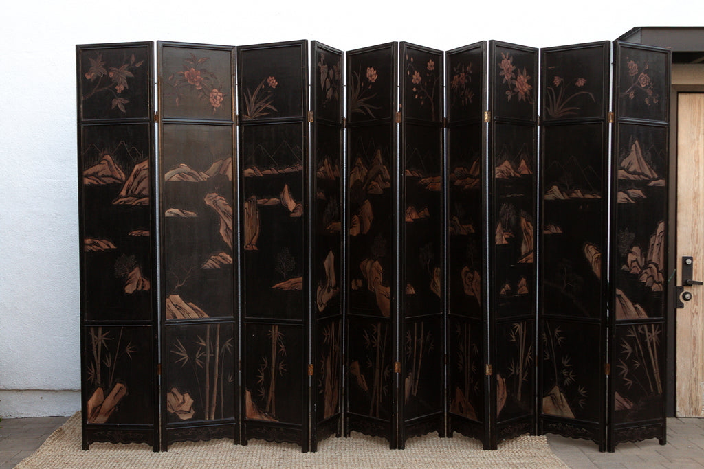 Monumental Black & Gold 10-Panel Coromandel Screen