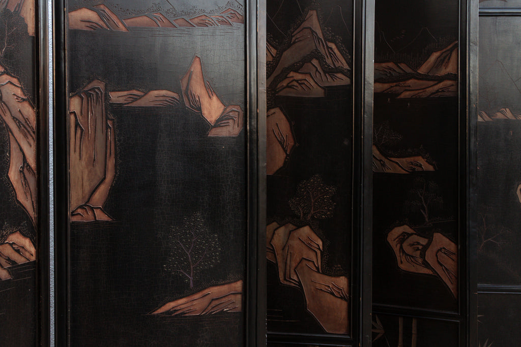 Monumental Black & Gold 10-Panel Coromandel Screen
