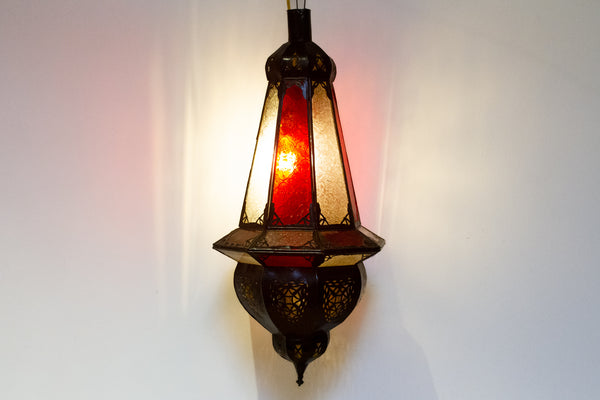 Red & White Moroccan Glass Lantern