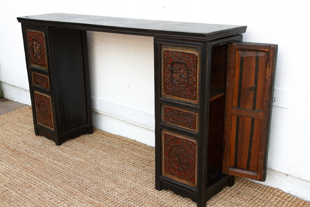 6' Long Ming Style Black Lacquer Altar Table