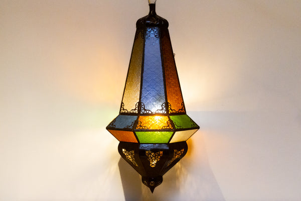 Multi-Color Glass & Metal Moroccan Lantern