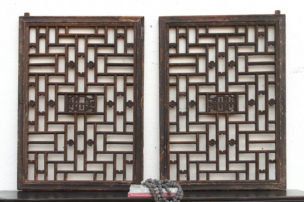 Pair of Qing Dynasty Geometric Lattice Window