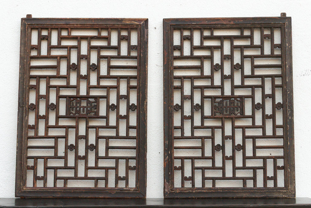 Pair of Qing Dynasty Geometric Lattice Window