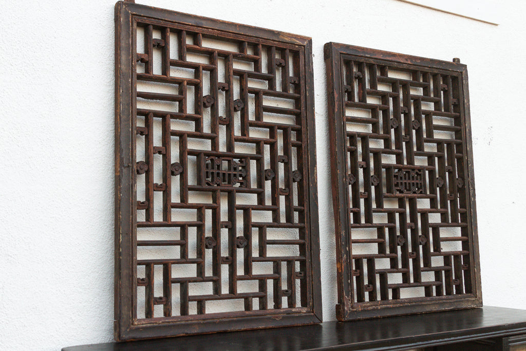 Pair of Qing Dynasty Geometric Lattice Window