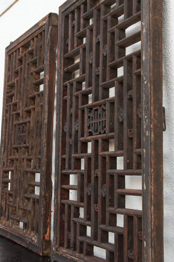 Pair of Qing Dynasty Geometric Lattice Window