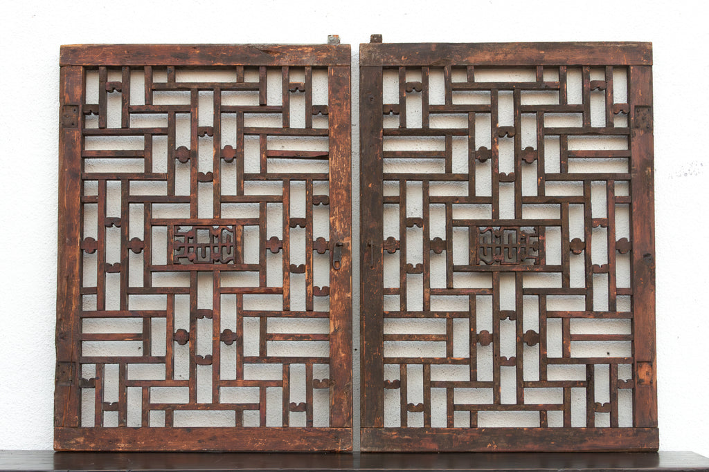 Pair of Qing Dynasty Geometric Lattice Window