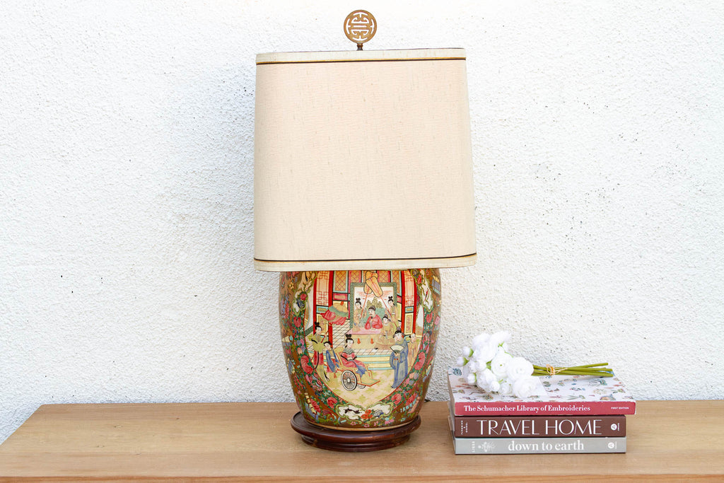Large Pavillion Court Famille Rose Lamp