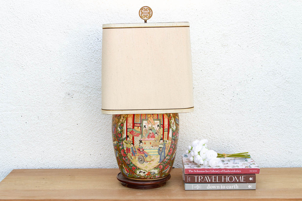 Large Pavillion Court Famille Rose Lamp