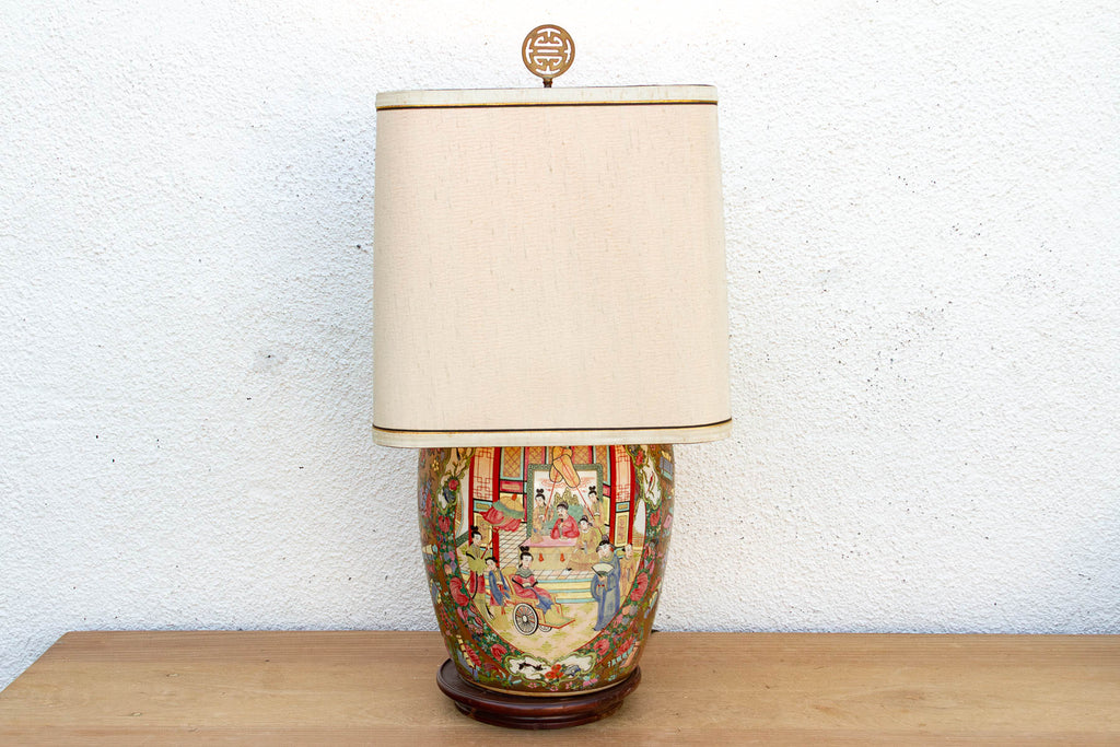 Large Pavillion Court Famille Rose Lamp