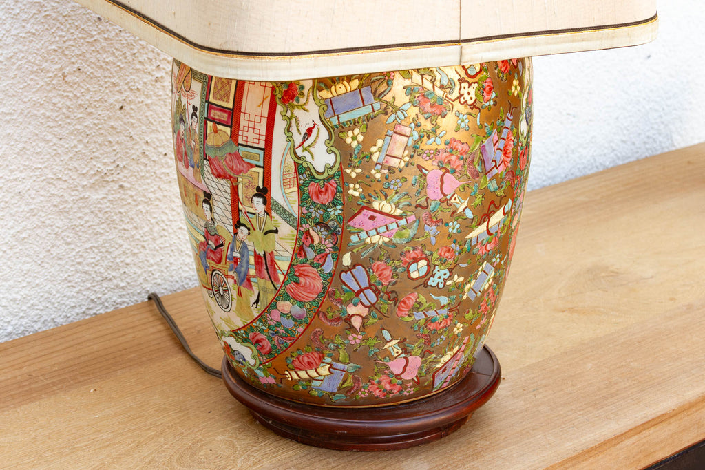 Large Pavillion Court Famille Rose Lamp
