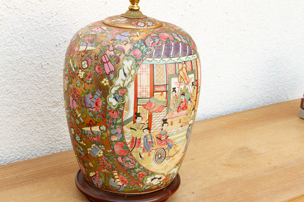Large Pavillion Court Famille Rose Lamp
