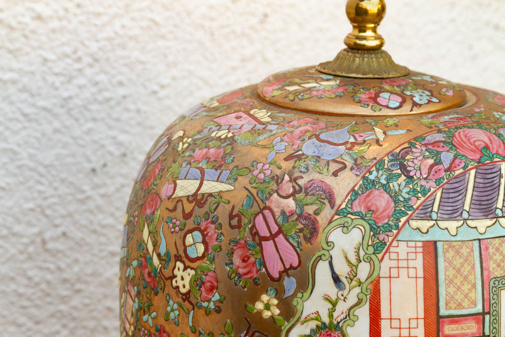 Large Pavillion Court Famille Rose Lamp