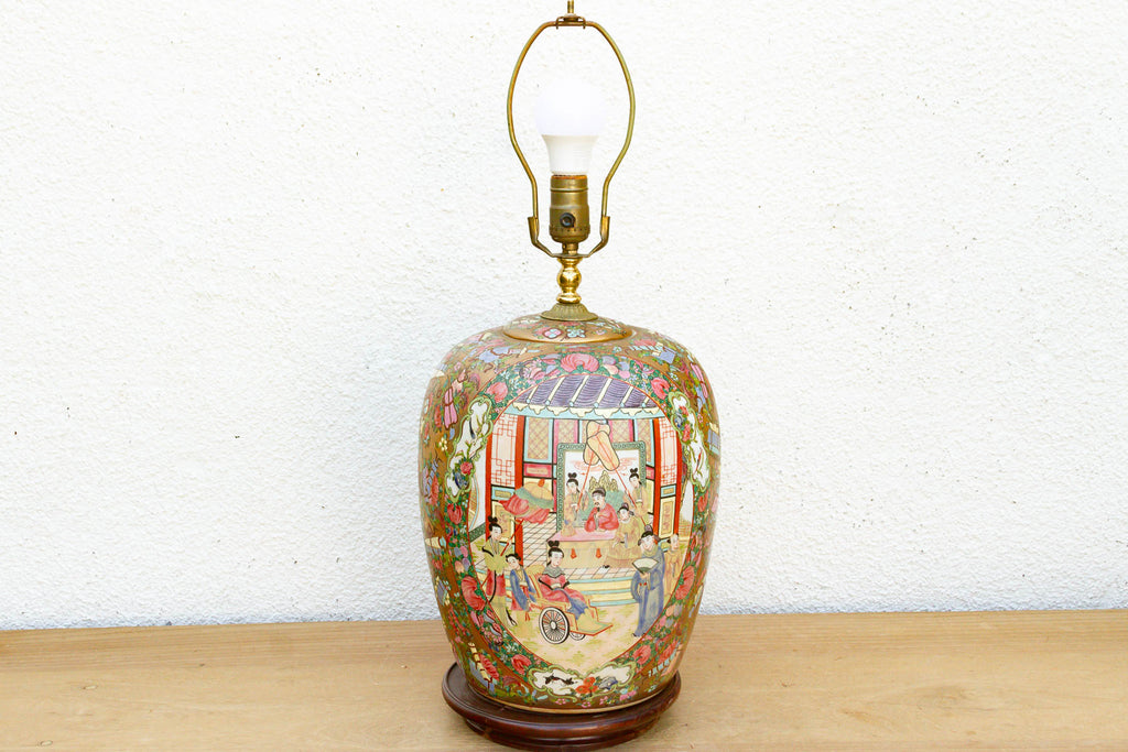 Large Pavillion Court Famille Rose Lamp