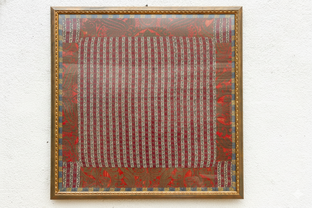 Framed Antique Silk Red & Gold Woven Wall Art