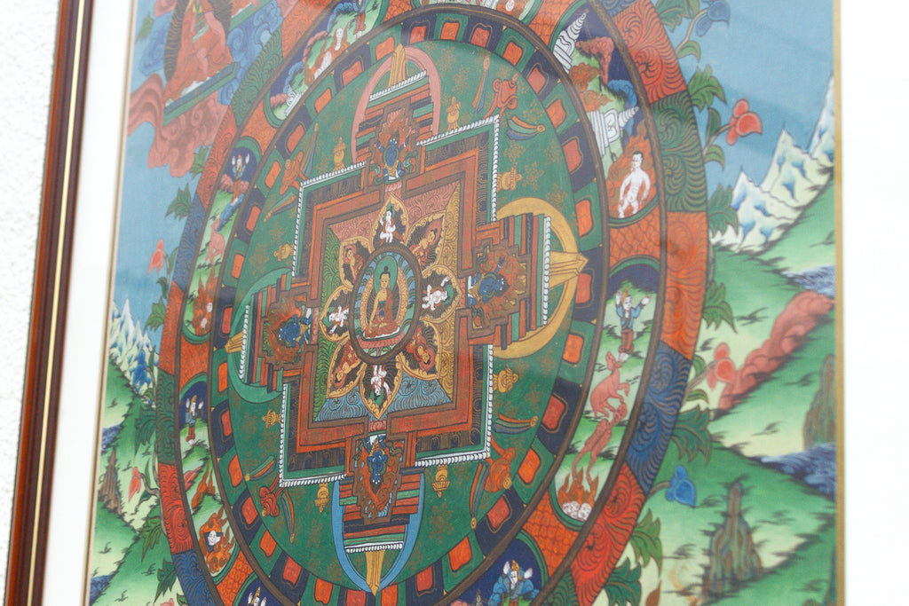 Framed Buddhist Mandala Tibetan Thangka