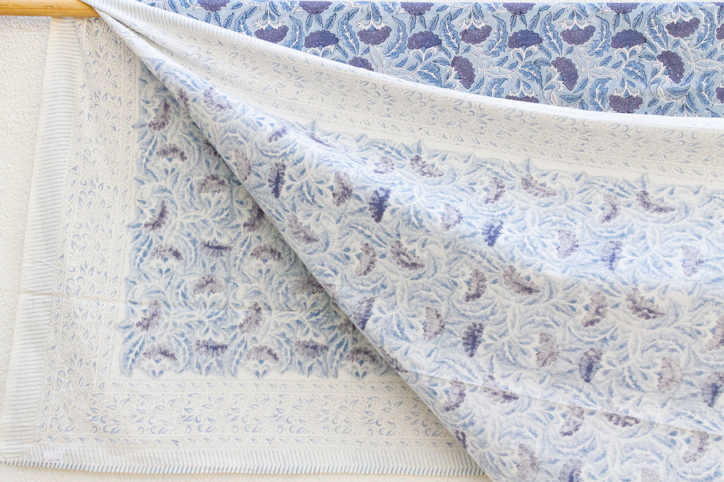 Indigo Lotus, Hand Blockprint Cotton Coverlet