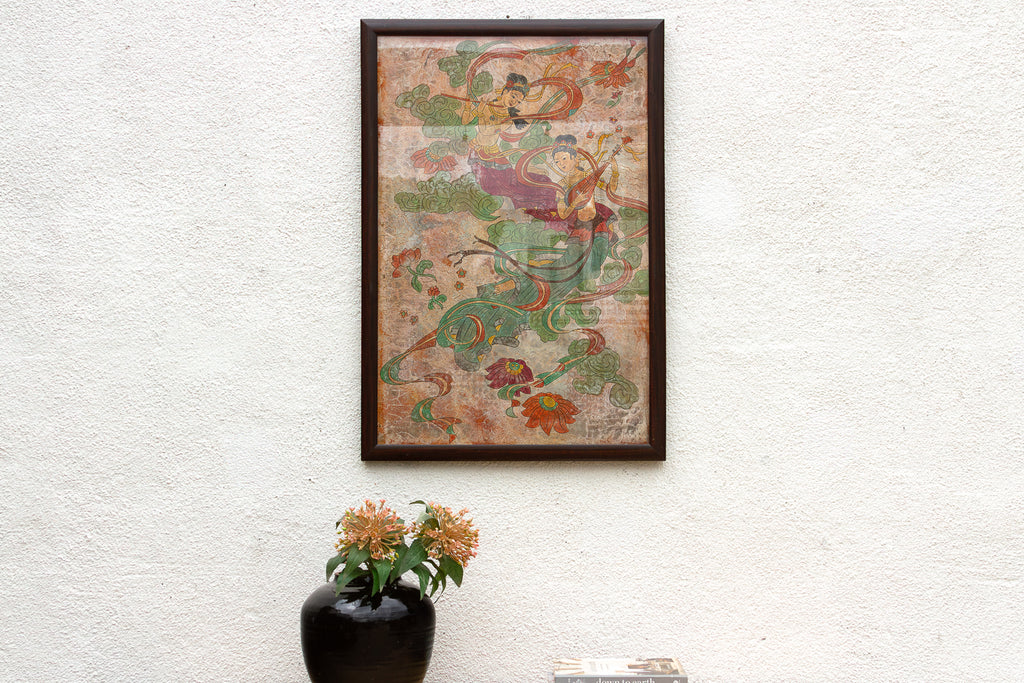 Framed Fresco Style Chinese Mural Fragment Art (Trade)