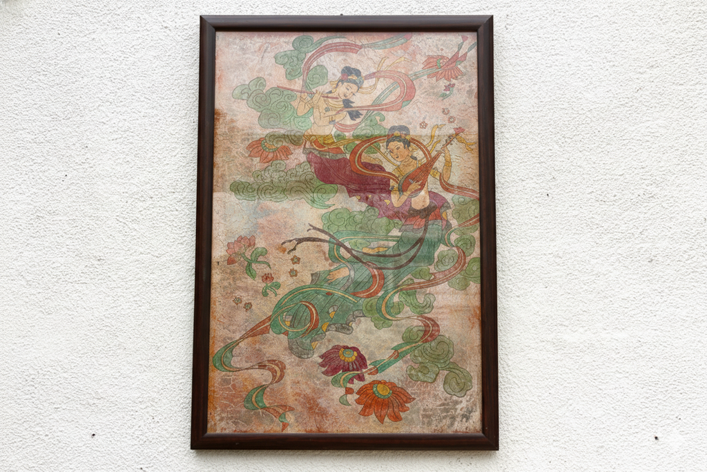 Framed Fresco Style Chinese Mural Fragment Art