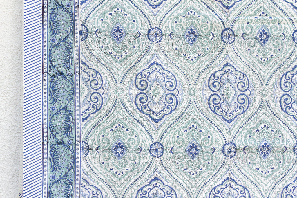 Palace Scroll, Hand Blockprint Cotton Coverlet