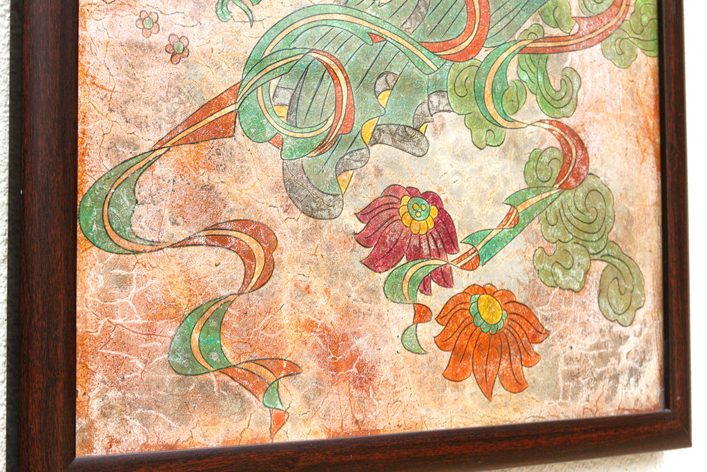 Framed Fresco Style Chinese Mural Fragment Art