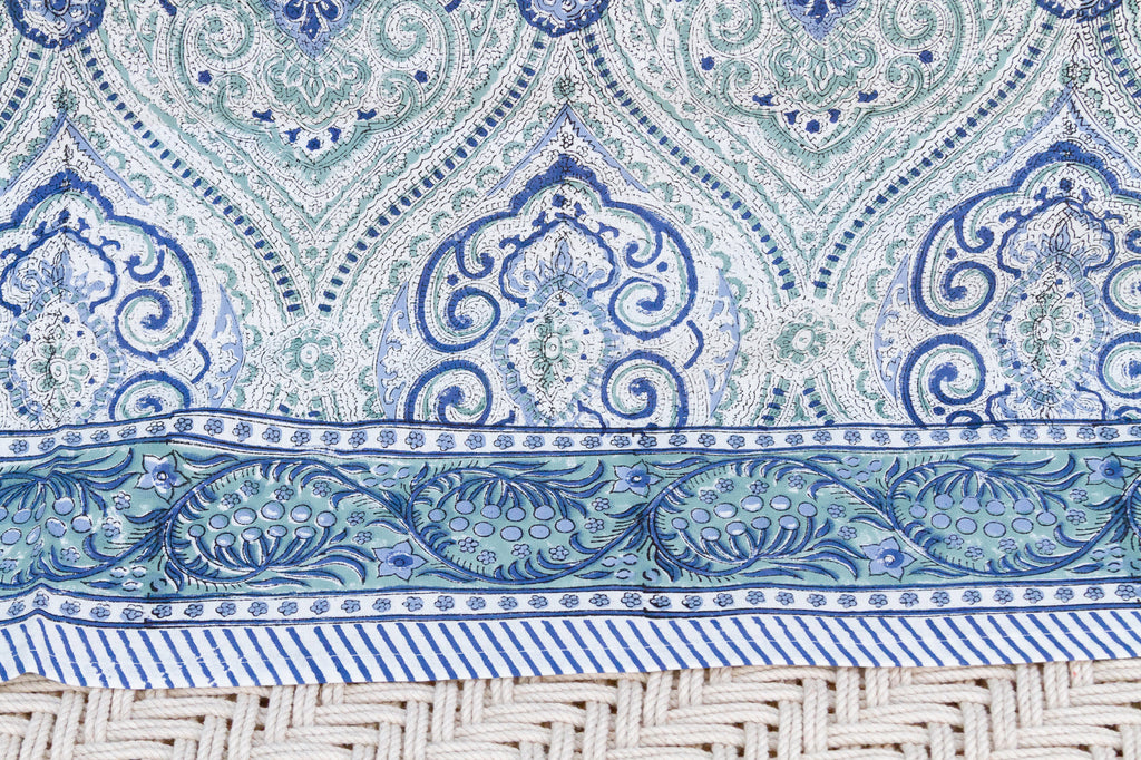 Palace Scroll, Hand Blockprint Cotton Coverlet