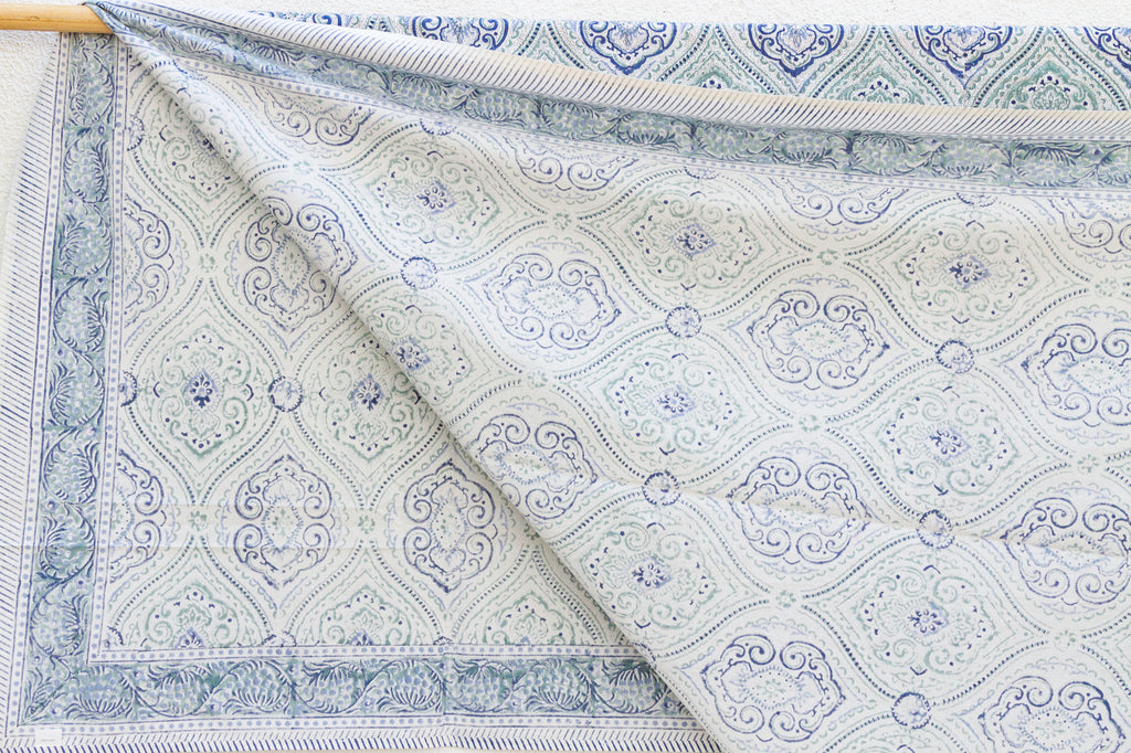 Palace Scroll, Hand Blockprint Cotton Coverlet