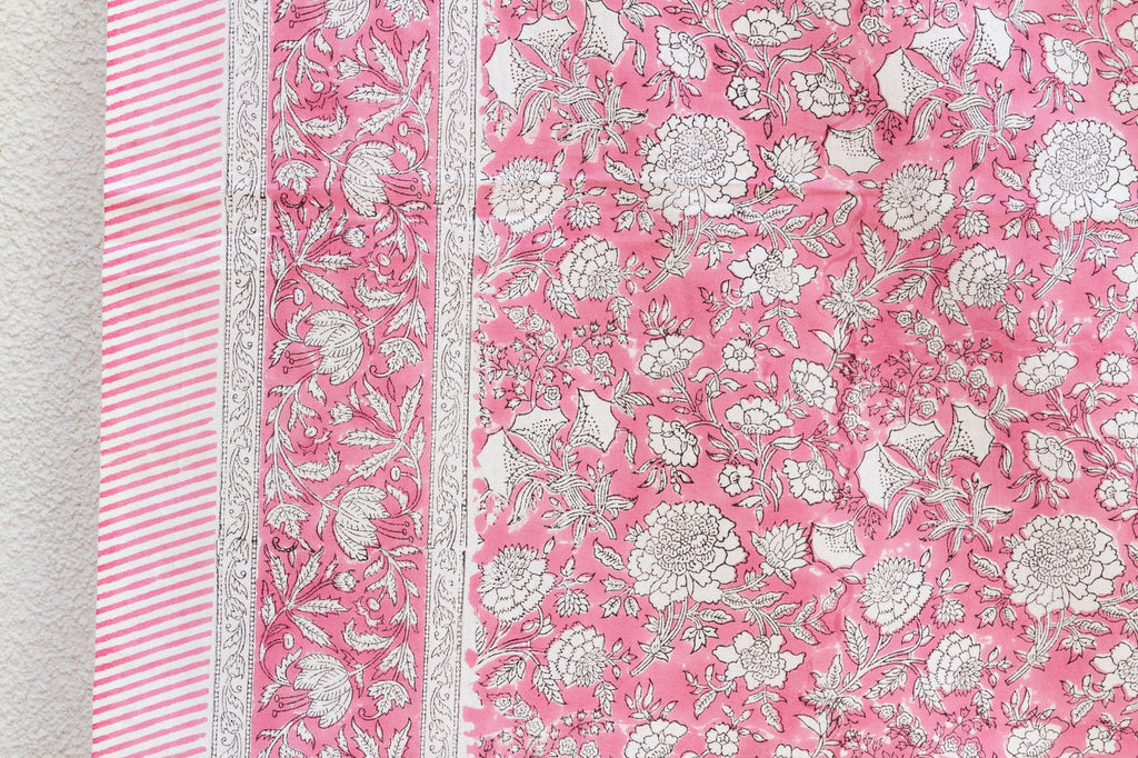 Rajastan Rose Garden, Hand Blockprint Cotton Coverlet