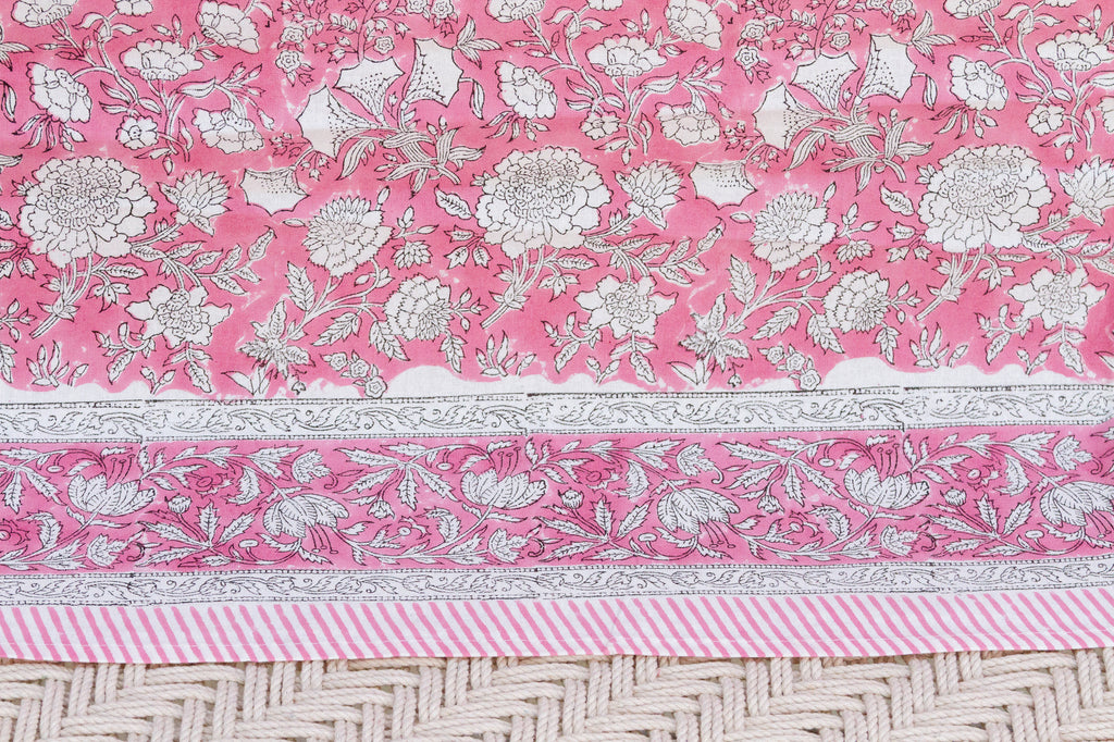 Rajastan Rose Garden, Hand Blockprint Cotton Coverlet