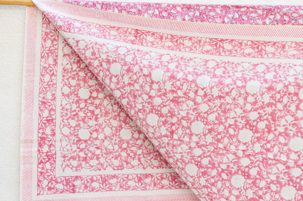 Rajastan Rose Garden, Hand Blockprint Cotton Coverlet