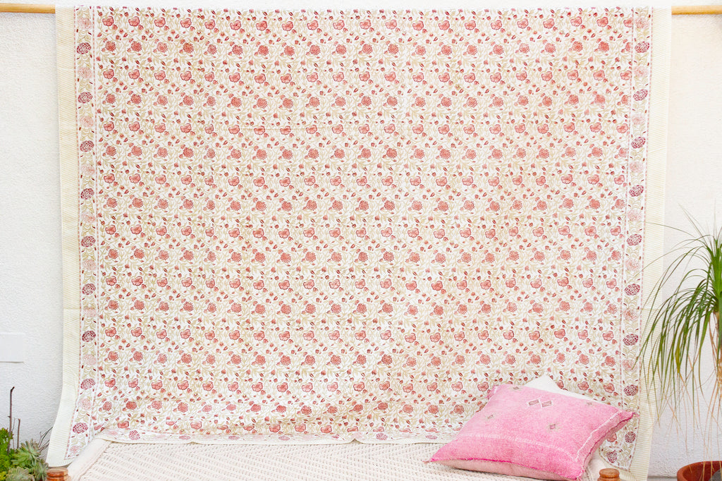 Marigold Sunset Bloom, Hand Blockprint Cotton Coverlet