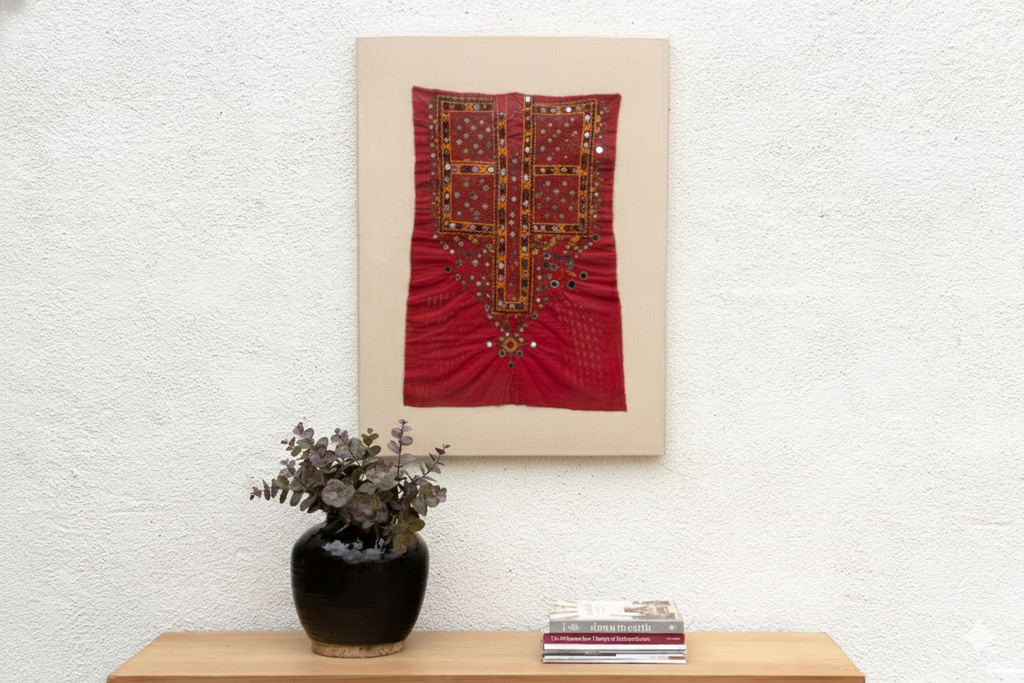 Antique Rabari Tribal Embroidered Textile on Modern Frame