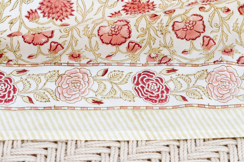 Marigold Sunset Bloom, Hand Blockprint Cotton Coverlet