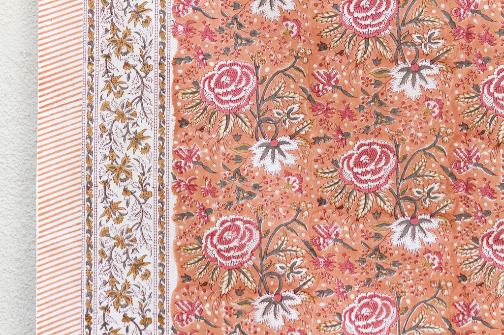 Spice Blossom, Hand Blockprint Cotton Coverlet